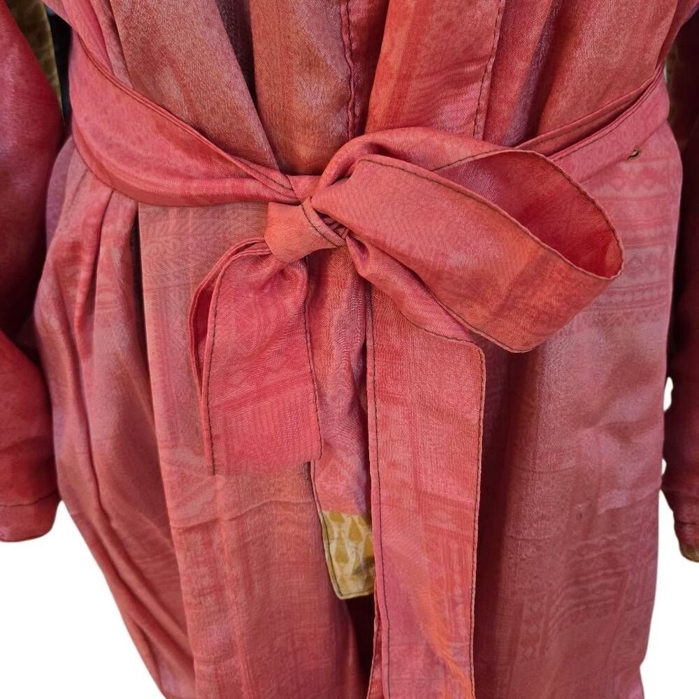 Boho Womens Patchwork Silky Reversible Belted Lon… - image 5